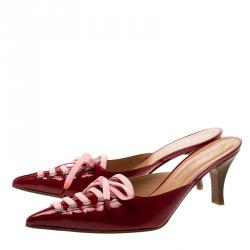 Pre Owned Casadei Red Patent Leather Lace Up Slip On Pointed Toe Sandals Size 38