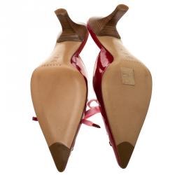 Pre Owned Casadei Red Patent Leather Lace Up Slip On Pointed Toe Sandals Size 38