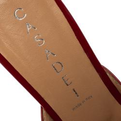 Pre Owned Casadei Red Patent Leather Lace Up Slip On Pointed Toe Sandals Size 38