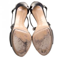 Pre Owned Casadei Black Leather Cross Strap Platform Sandals Size 37