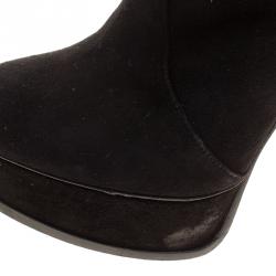 Pre Owned حذاء بوت كاساديه فوق الركبة سويدي ستريتش أسود مقاس 37