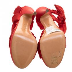 Pre Owned Casadei Red Satin Ankle Wrap Platform Sandals Size 