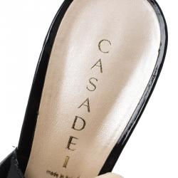 Pre Owned Casadei Black Patent Leather Chain Link Embossed Slingback Platform Sandals Size 40