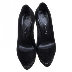 Pre Owned حذاء كعب عالي كاسادي سويدي أسود نعل سميك مقاس 36.5