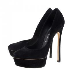 Pre Owned حذاء كعب عالي كاسادي سويدي أسود نعل سميك مقاس 36.5