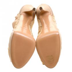 Pre Owned Casadei Beige Satin/Mesh and Leather Ruffle Collar Tulle Platform Pumps Size 42