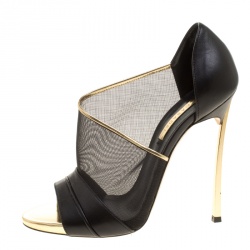 Pre Owned Casadei Black and Gold Leather and Mesh D'orsay Pumps Size 37