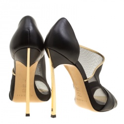 Pre Owned Casadei Black and Gold Leather and Mesh D'orsay Pumps Size 37