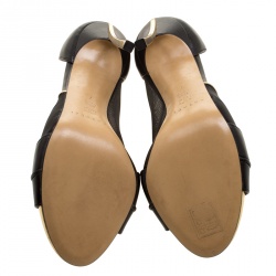 Pre Owned Casadei Black and Gold Leather and Mesh D'orsay Pumps Size 37