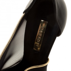 Pre Owned Casadei Black and Gold Leather and Mesh D'orsay Pumps Size 37
