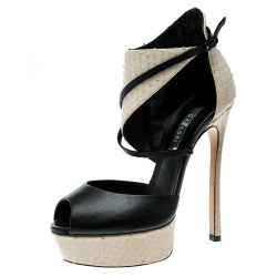 Casadei Beige And Black Python Effect Leather Ankle Cuff D'orsay Sandals Size 35