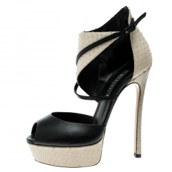 Casadei Beige And Black Python Effect Leather Ankle Cuff D'orsay Sandals Size 35