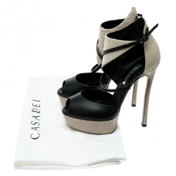 Casadei Beige And Black Python Effect Leather Ankle Cuff D'orsay Sandals Size 35