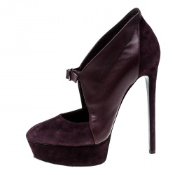 Pre Owned Casadei Bordeaux Suede and Leather Buckle Platform Pumps Size 40