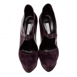 Pre Owned Casadei Bordeaux Suede and Leather Buckle Platform Pumps Size 40