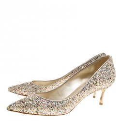 Pre Owned Casadei Metallic Multicolor Glitter Pointed Toe Pumps Size 39