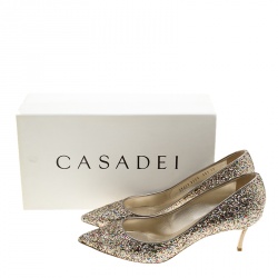 Pre Owned Casadei Metallic Multicolor Glitter Pointed Toe Pumps Size 39