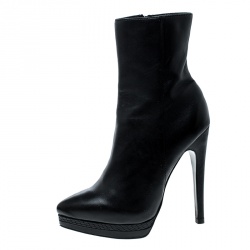 Pre Owned بوت للكاحل كاسادي جلد أسود مقدمة مدببة نعل سميك مقاس 37