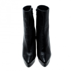 Pre Owned بوت للكاحل كاسادي جلد أسود مقدمة مدببة نعل سميك مقاس 37