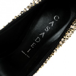 Pre Owned Casadei Black Satin Swarovski Crystal Embellished Peep Toe Pumps Size 36.5