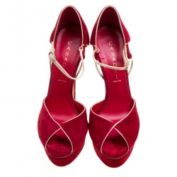Casadei Red Suede Peep Toe Ankle Strap Platform Sandals Size 39