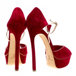 Casadei Red Suede Peep Toe Ankle Strap Platform Sandals Size 39