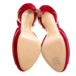 Casadei Red Suede Peep Toe Ankle Strap Platform Sandals Size 39