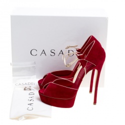 Casadei Red Suede Peep Toe Ankle Strap Platform Sandals Size 39