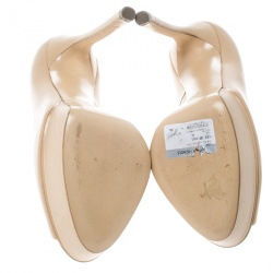 Pre Owned حذاء كعب عالي كاساديه نعل سميك مقدمة مفتوحة جلد بيج مقاس 39