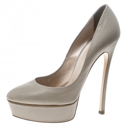 Pre Owned Casadei Grey Leather Platform Pumps Size 39