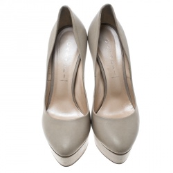 Pre Owned Casadei Grey Leather Platform Pumps Size 39