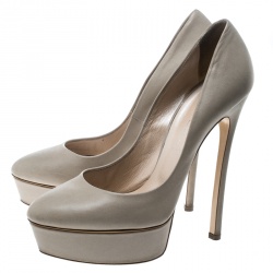 Pre Owned Casadei Grey Leather Platform Pumps Size 39
