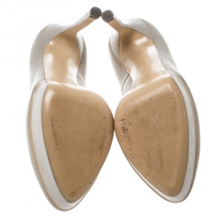 Pre Owned Casadei Grey Leather Platform Pumps Size 39