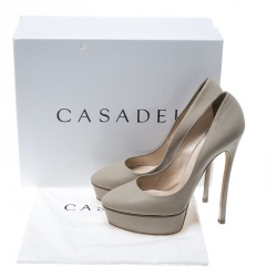 Pre Owned Casadei Grey Leather Platform Pumps Size 39