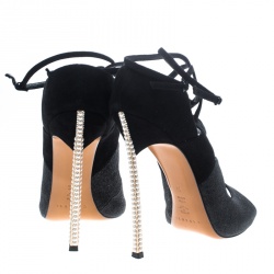 Pre Owned Casadei Black Suede and Glitter Hollywood Peep Toe Cut Out Pumps Size 40