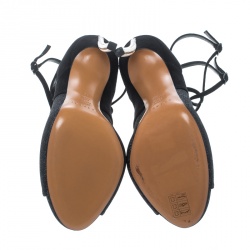 Pre Owned Casadei Black Suede and Glitter Hollywood Peep Toe Cut Out Pumps Size 40