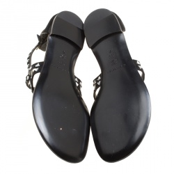 Pre Owned Casadei Black Cut Out Suede Crystal Embellished Flat Thong Sandals Size 36