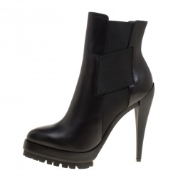 Pre Owned Casadei Black Leather Platform Ankle Boots Size 37.5