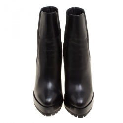 Pre Owned Casadei Black Leather Platform Ankle Boots Size 37.5