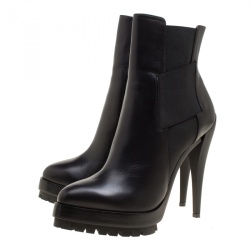 Pre Owned Casadei Black Leather Platform Ankle Boots Size 37.5