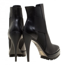 Pre Owned Casadei Black Leather Platform Ankle Boots Size 37.5