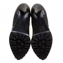 Pre Owned Casadei Black Leather Platform Ankle Boots Size 37.5