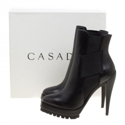 Pre Owned Casadei Black Leather Platform Ankle Boots Size 37.5