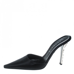 Pre Owned Casadei Black Satin Pointed Toe Mule Sandals Size 39