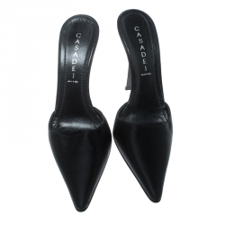 Pre Owned Casadei Black Satin Pointed Toe Mule Sandals Size 39