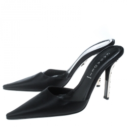 Pre Owned Casadei Black Satin Pointed Toe Mule Sandals Size 39