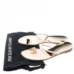 Pre Owned Casadei Blush Pink Patent Leather Crystal Toe Ring Sandals Size 39