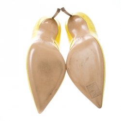 Pre Owned Casadei Yellow Croc Embossed Patent Leather Pointed Toe Pumps Size 37.5