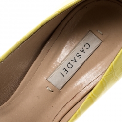 Pre Owned Casadei Yellow Croc Embossed Patent Leather Pointed Toe Pumps Size 37.5