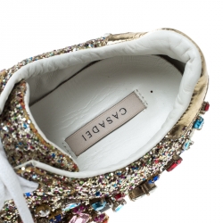 Pre Owned Casadei Multicolor Crystal Embellished Glitter Lace Up Sneakers Size 39